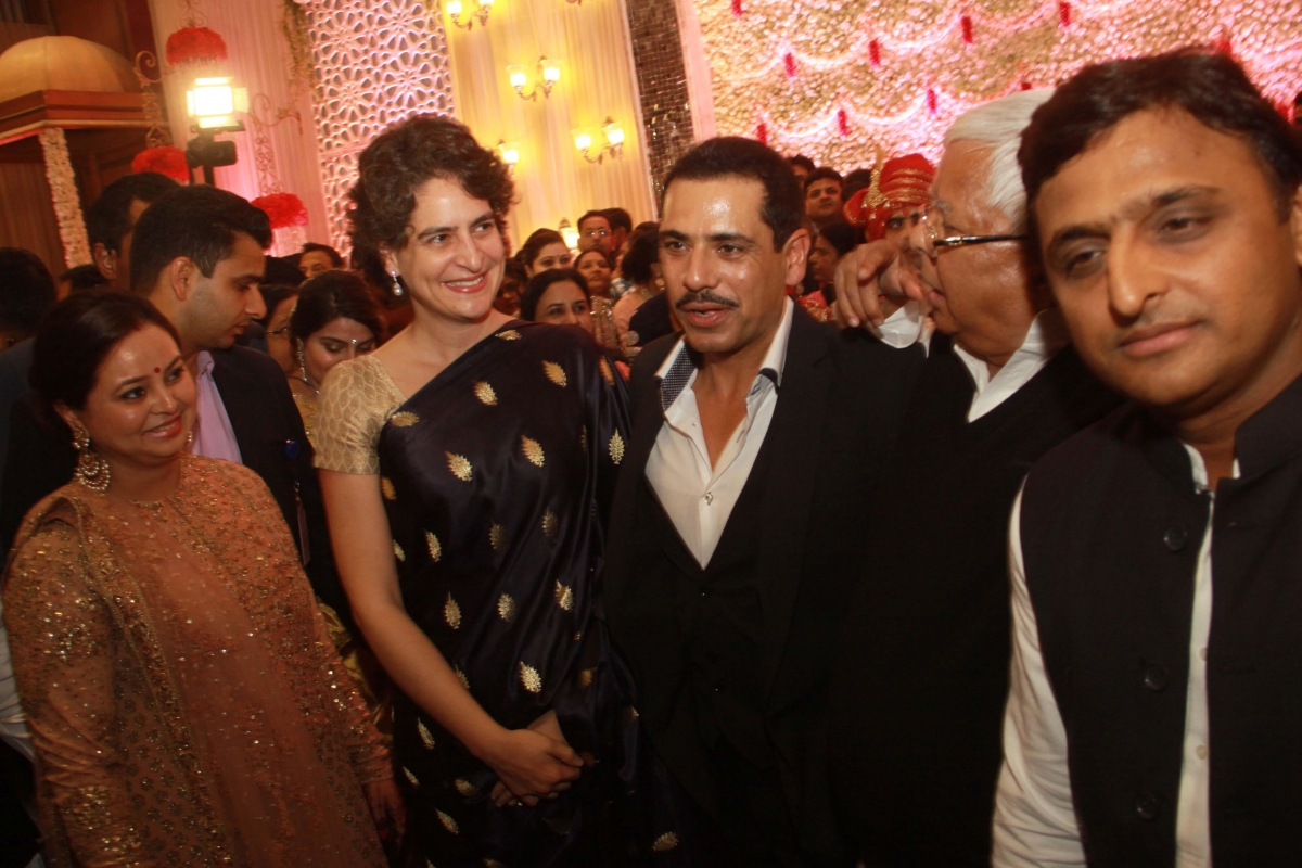Congress chief Sonia Gandhi's daughter Priyanka Gandhi and her husband Robert Vadra with Akhilesh Yadav in New Delhi. Lalu Yadav's daughter and Mulayam Singh Yadav's grandnephew wedding