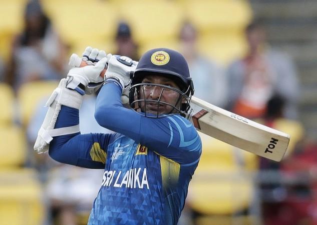 Sri Lanka batsman Kumar Sangakkara admires a shot of his during the ICC World Cup 2015 match against England Kumar Sangakkara Sri Lanka