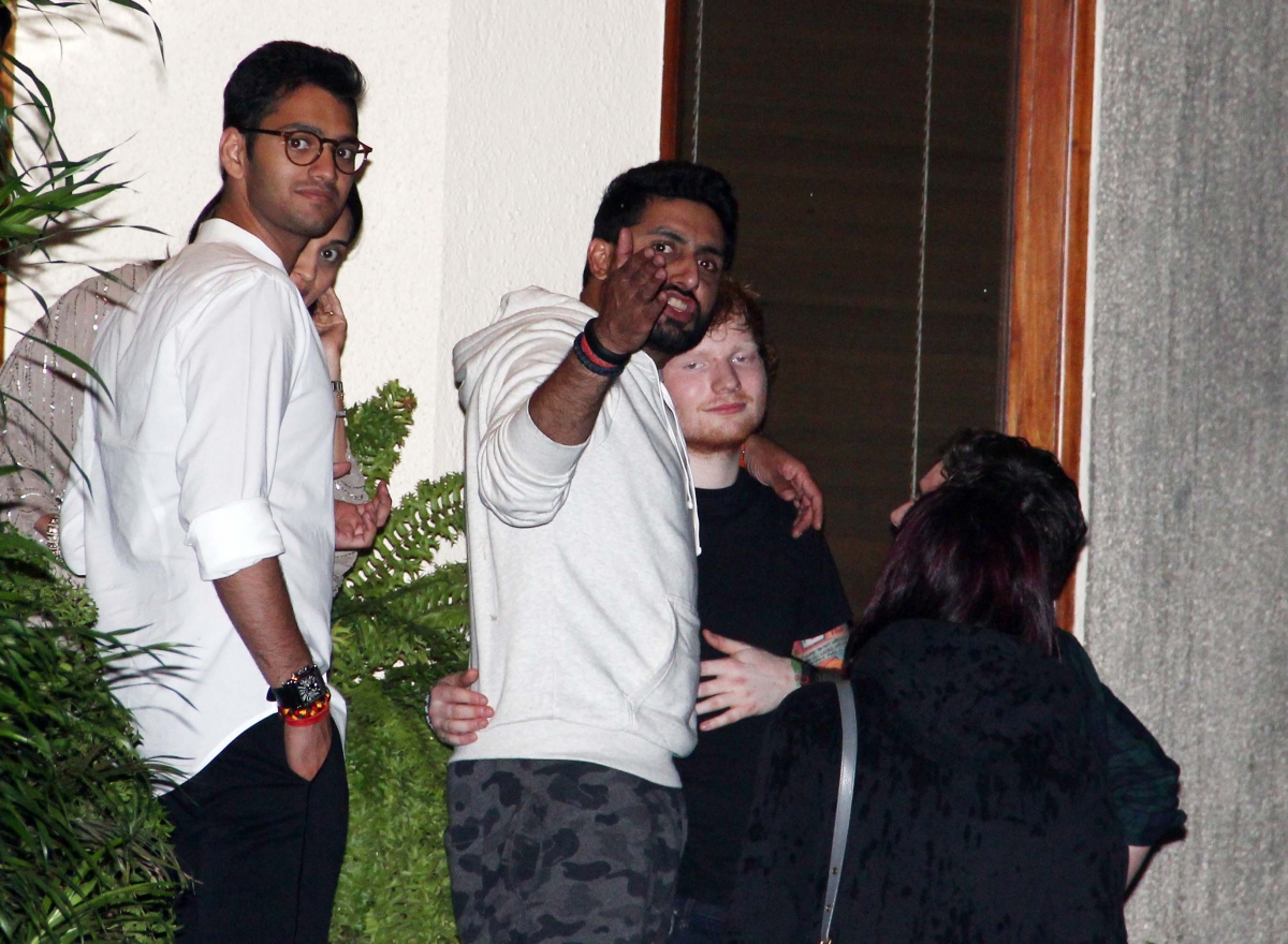 Abhishek Bachchan with British singer Ed Sheenar Abhishek Bachchan Hosts Party For Newlyweds Naina Bachchan and Kunal Kapoor