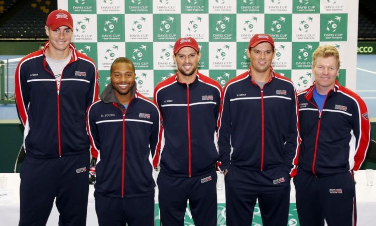 Members of the US team, who take on GB in the first round of the Davis Cup world group later today Davis Cup USA