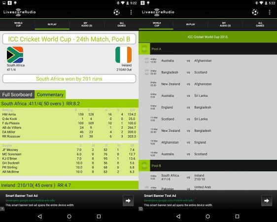LivescoreAudio Android Interface LivescoreAudio Android Interface