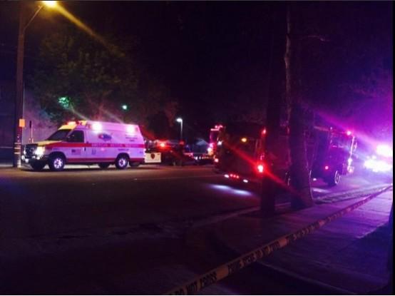 A photo of the crime scene in California where several people were shot at. US shooting