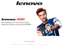 Lenovo Sold 1,80,000 units of A6000 after the completion of today's sale