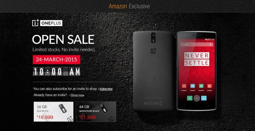 Amazon India to Host OnePlus One Open Sale Next Week; Both 16GB and 64GB Models Can be Grabbed Without Invites Amazon India to Host OnePlus One Open Sale on 24 March; Both 16GB and 64GB Models Can be Grabbed Without Invites