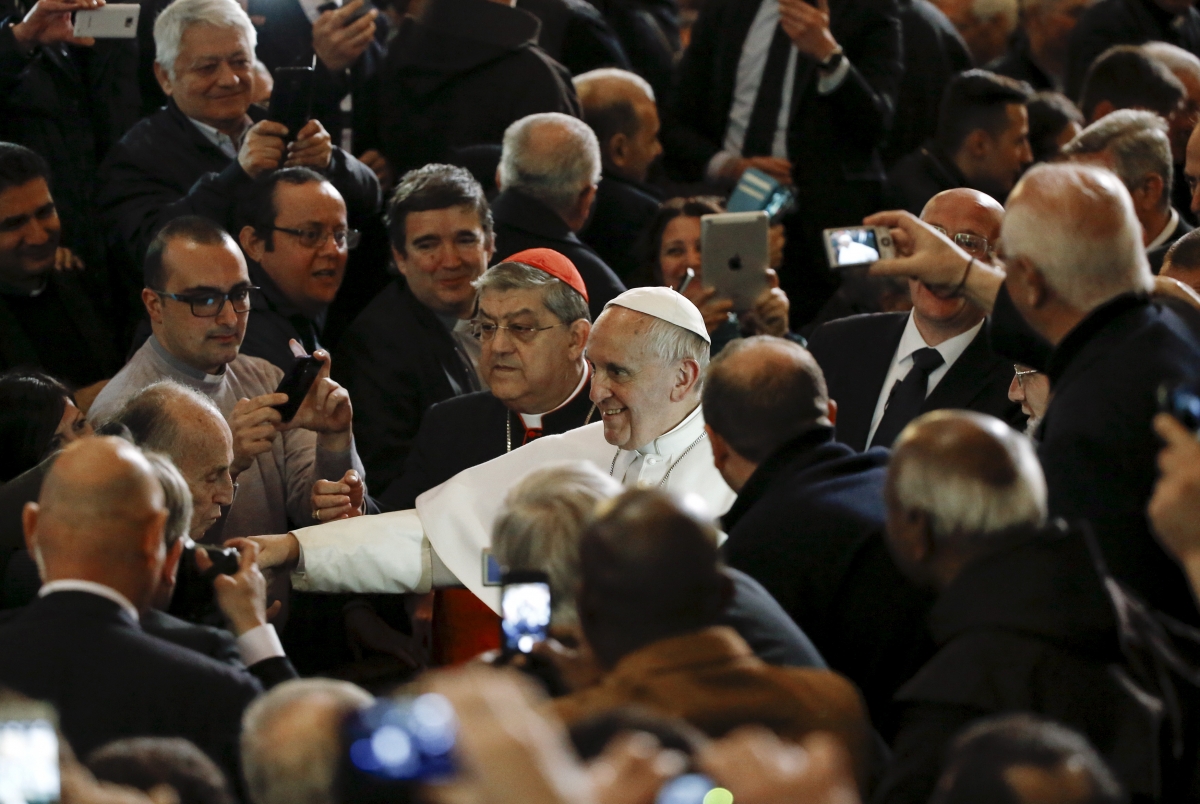 Pope Francis arrives to attend a meeting with members of the clergy at the Duomo during his pastoral visit in Naples. Pope Francis in Naples
