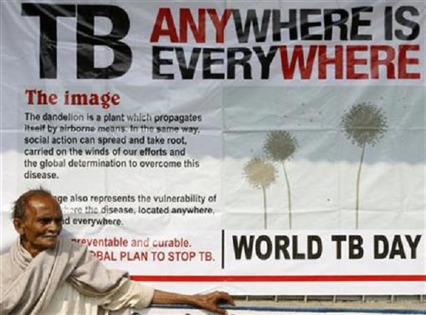 Jotindra Singh, 65, suffering from Tuberculosis (TB) waits for his free treatment outside a medical centre in Siliguri March 24, 2009.