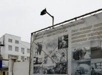 An information board is on display on the fence of a tuberculosis hospital in Russia's Siberian city of Krasnoyarsk