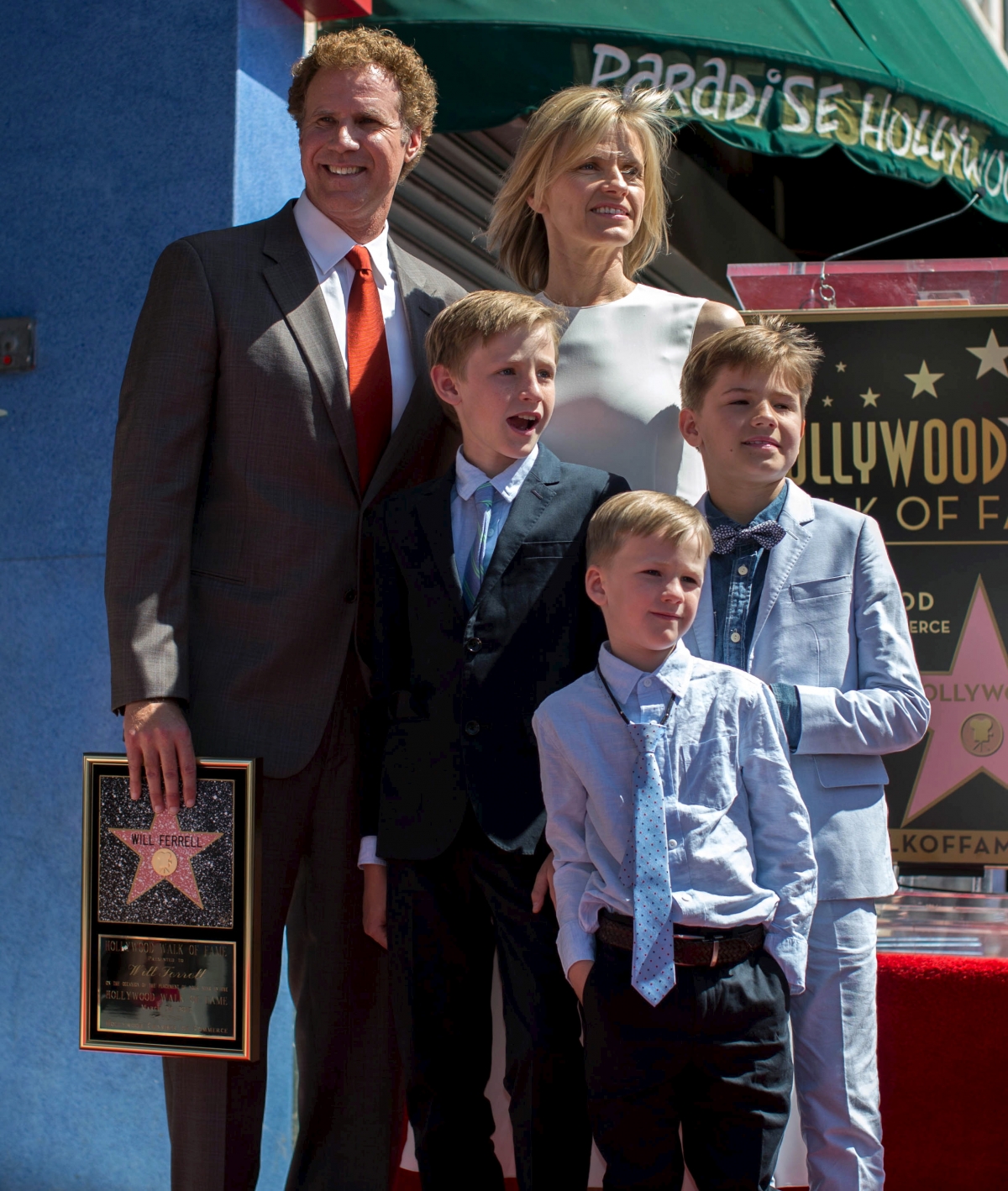 Actor Will Ferrell (L) poses after his star was unveiled on the Hollywood Walk of Fame with his wife Viveca Paulin and sons (L-R) Magnus Paulin Ferrell, Axel Paulin Ferrell and Mattias Paulin Ferrell in Hollywood, Los Angeles, California. Will Ferrell Hollywood Walk of Fame
