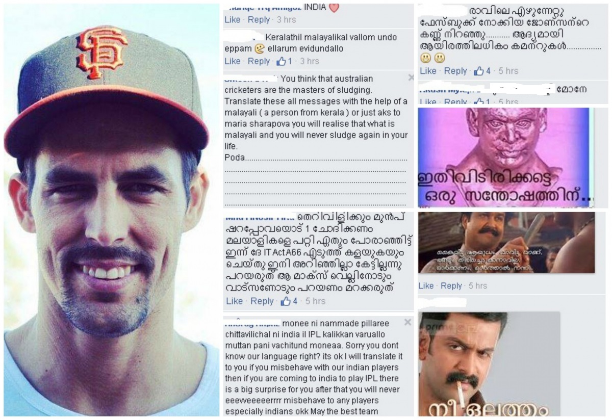 Mitchell Johnson's Facebook page is filled with abusive comments