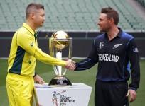 Michael Clarke Australia Brendon McCullum New Zealand ICC Cricket World Cup 2015 Trophy