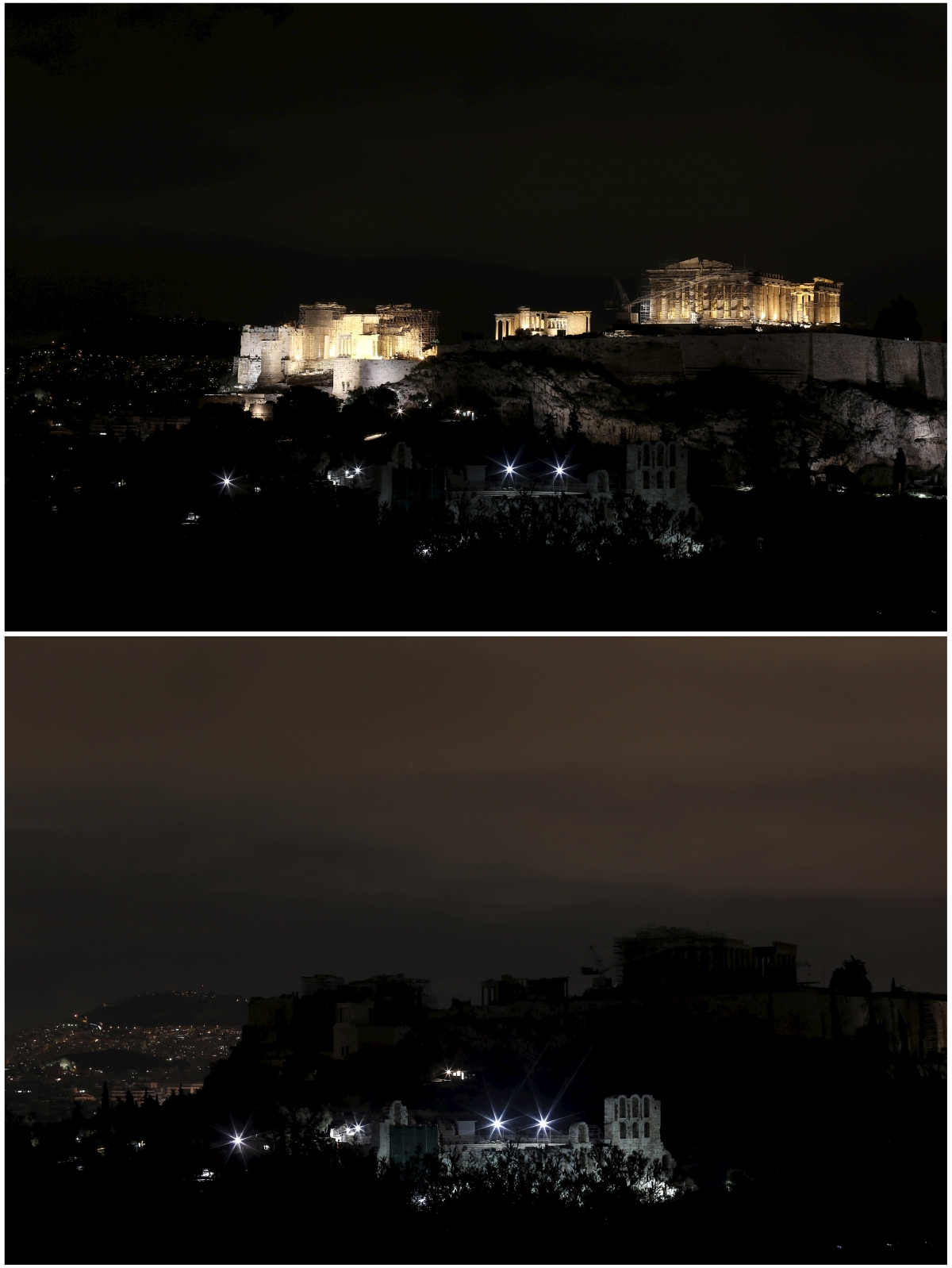 Acropolis hill in Athens Earth Hour 2015