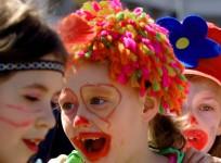 Children celebrate April Fool's Day in an annual parade in Skopje, Macedonia