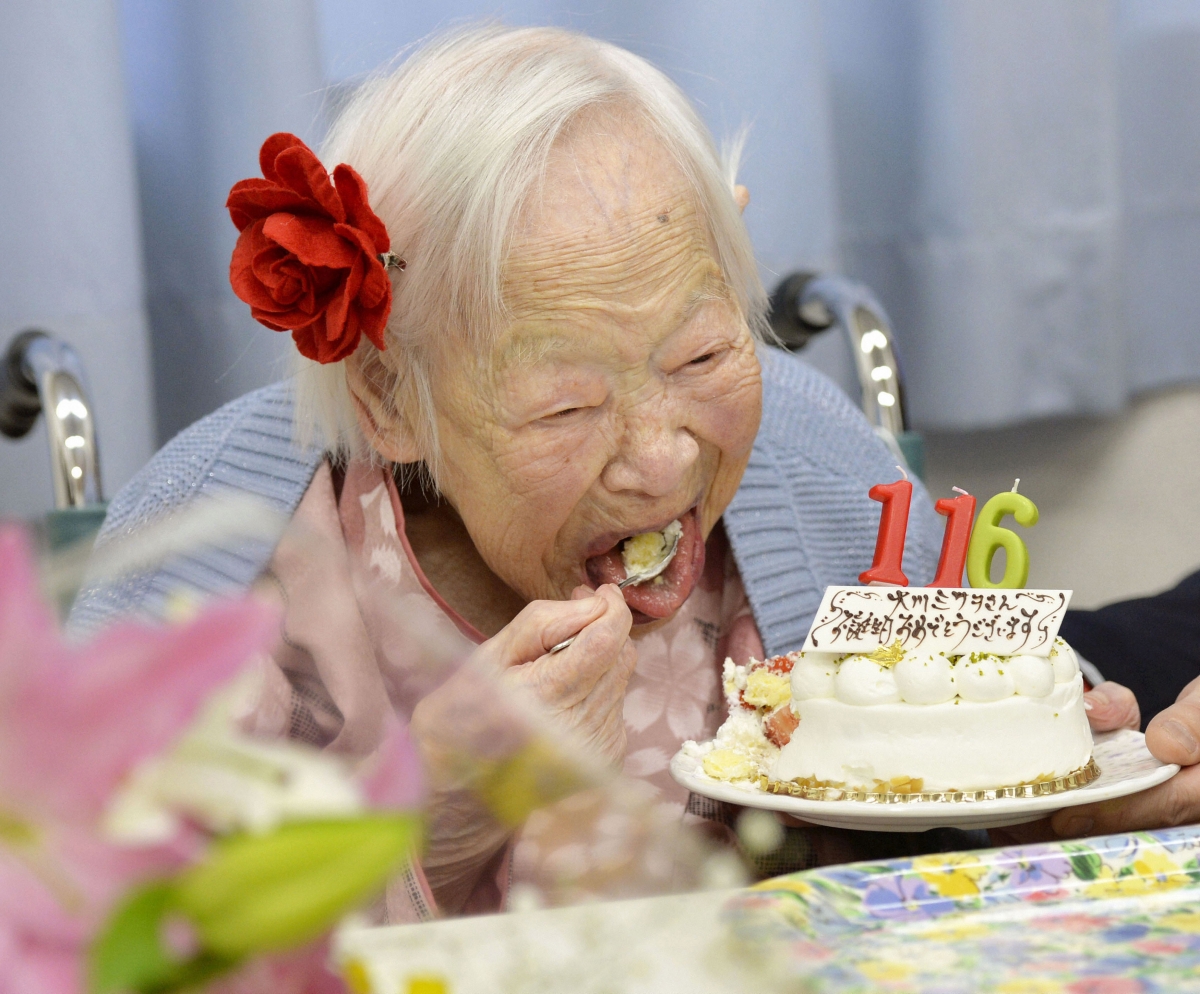 Japanese Misao Okawa, the world's oldest woman, eats her birthday cake as she celebrates her 116th birthday in Osaka, western Japan, in this photo taken by Kyodo March 5, 2014. oldest person