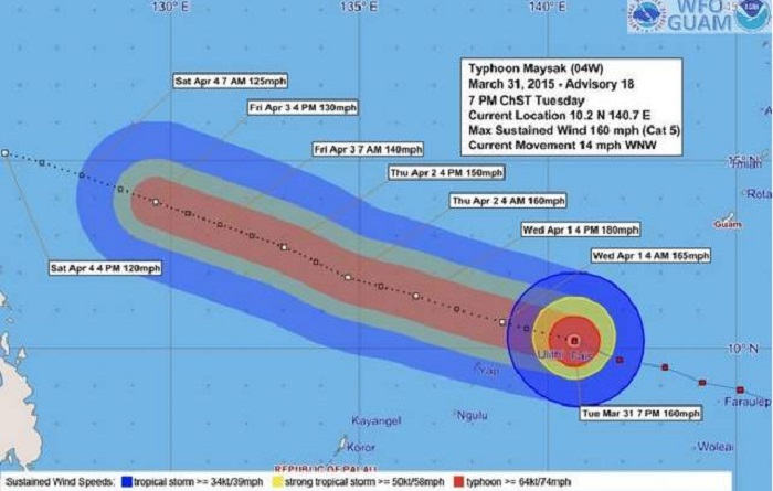Maysak Intensifies to Super Typhoon Over Pacific and set to batter Philippines on Sunday.