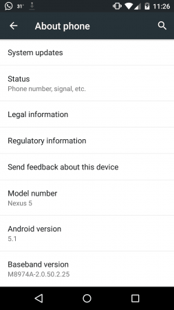 Screenshot of Android 5.1 Lollipop running in Google Nexus 5 Android 5.1 Lollipop running in Google Nexus 5