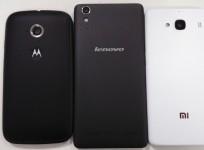 Moto E2 vs Lenovo A6000 vs Xiaomi Redmi 2- back panels