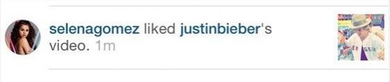 Selena gomez liked Justin biebers's photo. selena gomez