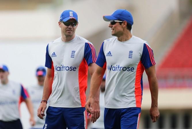 England stars James Anderson and Alastair Cook have a conversation during a training session James Anderson Alastair Cook England