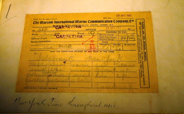 A telegram sent from Bruce Ismay, the chairman of The White Star Line informing the ships owners of the sinking of Titanic. The Titanic Remains