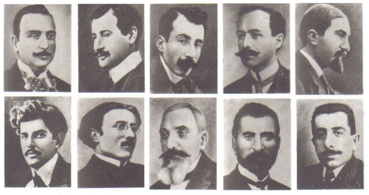 Armenian intellectuals who were arrested and later executed en masse by Young Turk government authorities on the night of 24 April 1915. Armenian intellectuals who were arrested and later executed en masse by Young Turk government authorities on the night of 24 April 1915.