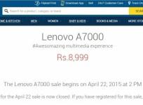 Lenovo A7000 Flipkart Flash Sale 2.0 to Kick-off on 22 April