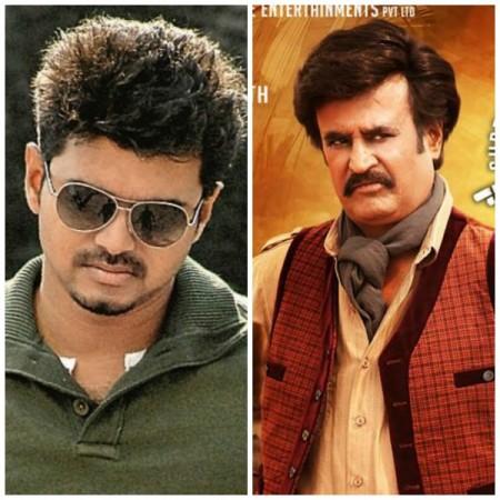 A collage of Vijay and Rajinikanth. Vijay-Rajinikanth