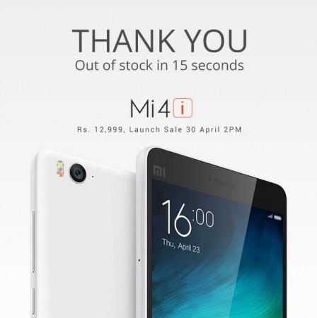 40,000 Xiaomi Mi 4i Units Sold Out in 15 Seconds; Registration Window for Next Week Sale to Open Soon Xiaomi Mi 4i Flash Sale 1.0 Report: 40,000 Units Sold Out in 15 Seconds; Registration Window for Next Week Sale to Open Soon