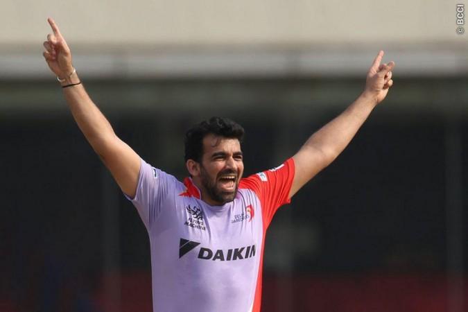 Delhi Daredevils opening bowler Zaheer Khan celebrates the wicket of Kings XI Punjab opener Virender Sehwag in their IPL 2015 game Zaheer Khan Delhi Daredevils