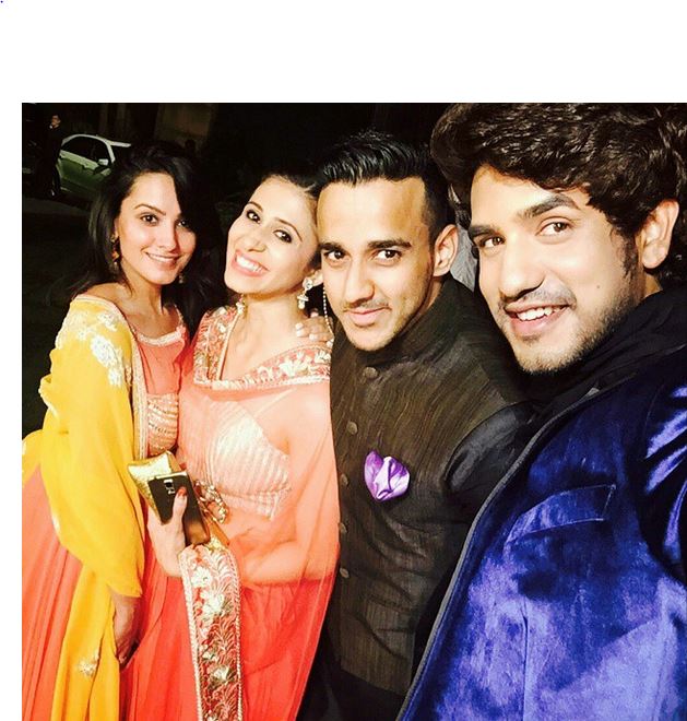 Anita Hassanandani with Kishwer Merchantt, Rohit Reddy and Suyyash Rai at Karan Patel and Ankita Bhargava's sangeet ceremony Anita Hassanandani