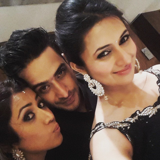 Divyanka Tripathi and Aly Goni with bride-to-be Ankita Bhargava at her sangeet ceremony Divyanka Tripathi, Aly Goni and Ankita Bhargava