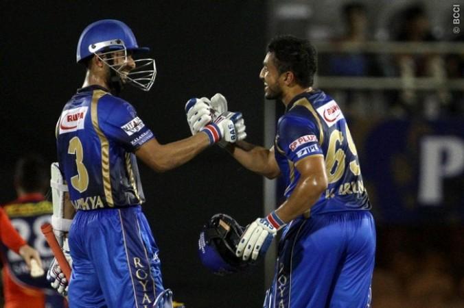 Ajinkya Rahane and Karun Nair put on a big partnership for the Rajasthan Royals in their last game against the Delhi Daredevils Ajinkya Rahane Karun Nair Rajasthan Royals