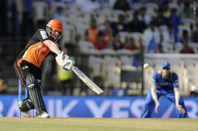 SRH batsman Eoin Morgan in full flow against RR in their IPL 2015 match Eoin Morgan SRH