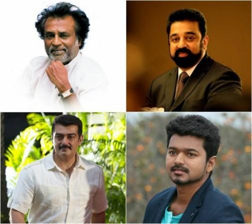 A collage of Rajinikanth, Kamal Haasan, Ajith and Vijay. Rajinikanth, Kamal Haasan, Ajith, Vijay