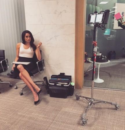 Meghan Markle as Rachel Zane shooting for 'Suits' Season 5 Meghan Markle as Rachel Zane