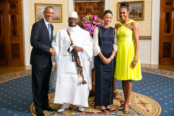 President Barack Obama and First Lady Michelle Obama with Gambian President Yahya Jammeh and wife at the White House on 5 August, 2014.