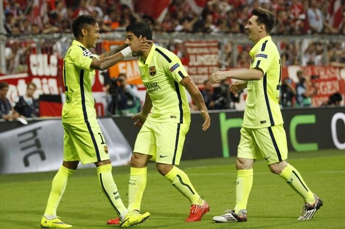 Barcelona forwards Neymar, Luis Suarez and Lionel Messi were just too hot to handle for Bayern Munich in their Champions League semifinal Neymar Luis Suarez Lionel Messi Barcelona