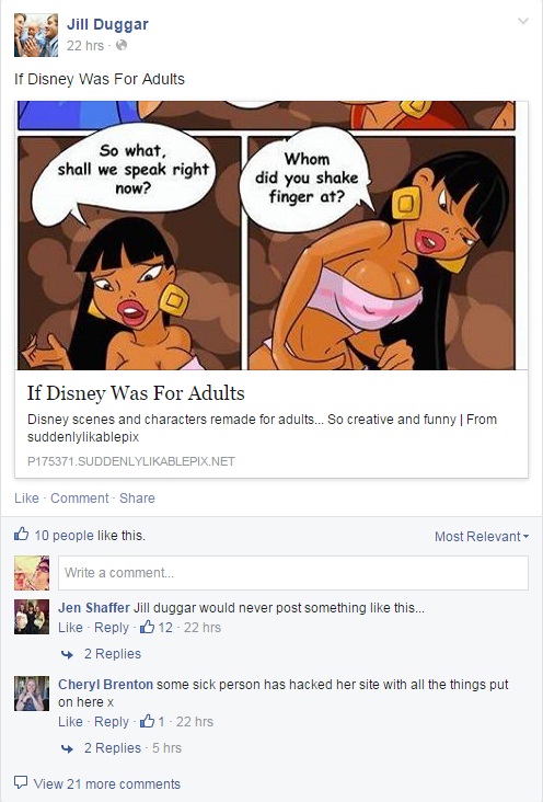 Jill Duggar's Facebook page got hacked. Jill Duggar