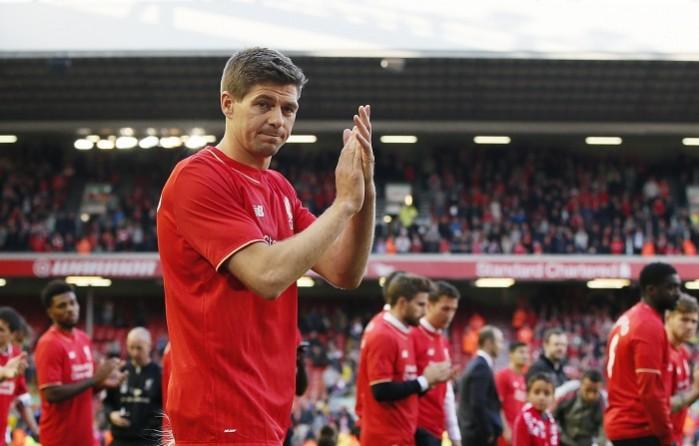 Liverpool captain Steven Gerrard applauds fans after his final game at Anfield Steven Gerrard