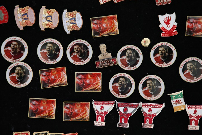 General view of Steven Gerrard badges outside Anfield ahead of Liverpool's Premier League clash against Crystal Palace on Sunday Steven Gerrard's farewell