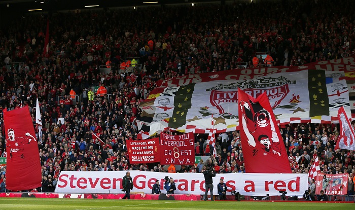 Liverpool fans with banners for Steven Gerrard before the match Steven Gerrard's farewell