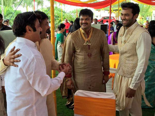 Chiranjeevi, Balakrishna at Manchu Manoj's pre-wedding party Chiranjeevi, Balakrishna at Manchu Manoj's pre-wedding party