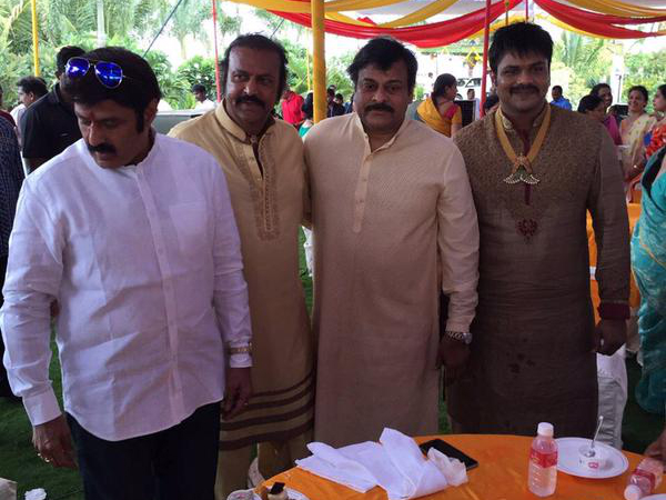 Chiranjeevi, Balakrishna at Manchu Manoj's pre-wedding party Chiranjeevi, Balakrishna at Manchu Manoj's pre-wedding party