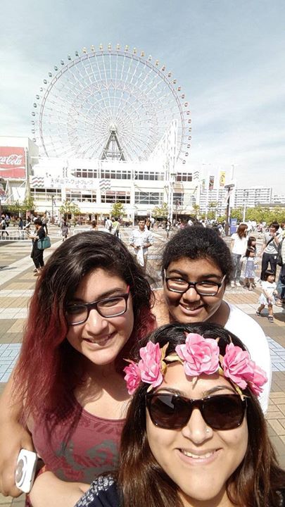 Khushboo Sunder with her daughters in Osaka