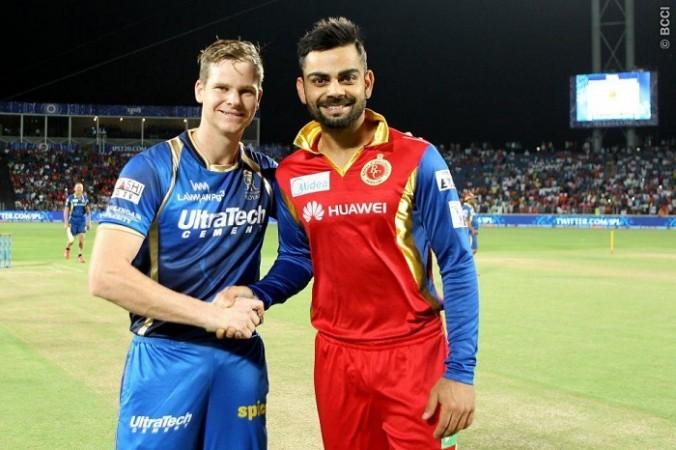 The two skippers Steve Smith and Virat Kohli are all chummy before the start of the Eliminator Steve Smith Rajasthan Royals Virat Kohli RCB