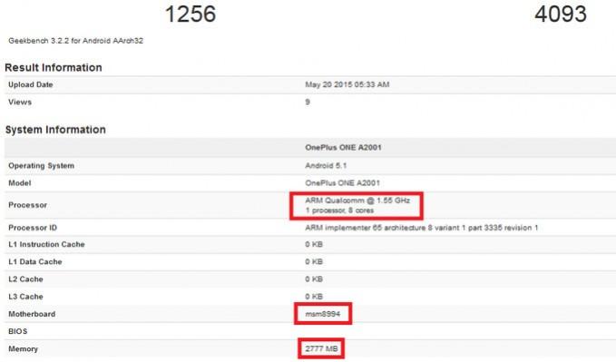 OnePlus Two smartphone spotted at GeekBench OnePlus Two smartphone spotted at GeekBench