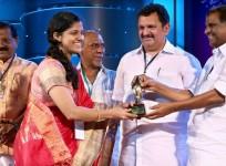 Angel Shijoy receiving the Kerala State TV awards for best dubbing artist