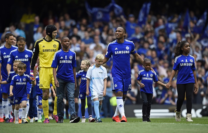 Chelsea's Didier Drogba leads the team out for their final Premier League game of the season against Sunderland Chelsea vs Sunderland