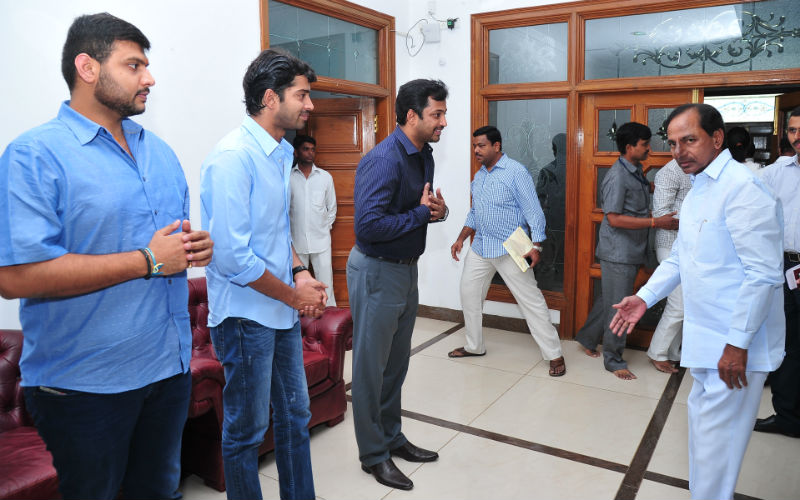 Allari Naresh, Aryan Rajesh with CM K Chandrasekhar Rao