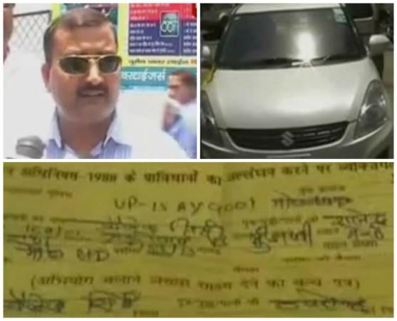 Meerut Man challaned for not wearing helmet while driving car Meerut Man challaned for not wearing helmet while driving car