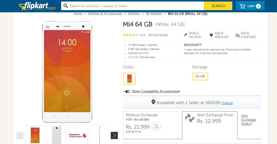 Flipkart Offers Exchange Deals on Xiaomi Mi 4, Redmi 2 ...